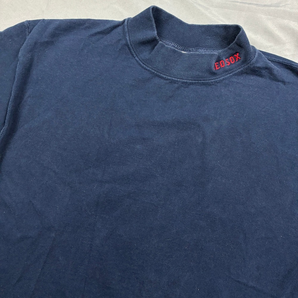 Rawlings Mock Neck Shirt Mens Large Navy Blue Boston Red Sox Logo